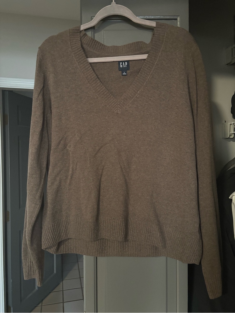 GAP Women's V-Neck Sweater in Taupe Brown